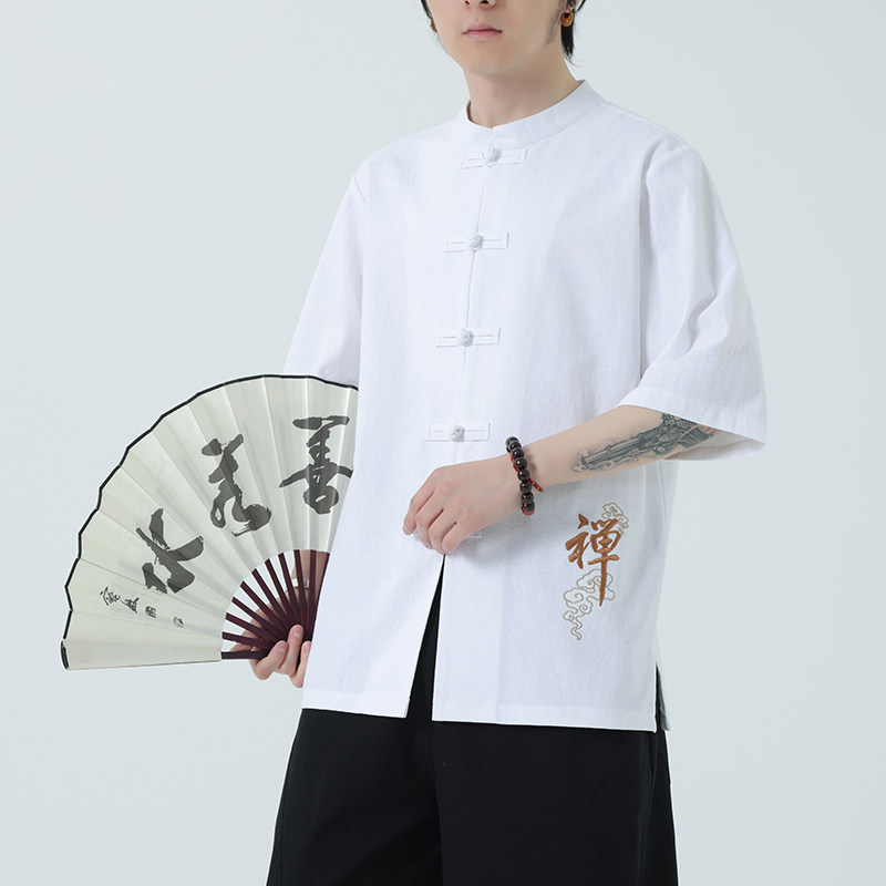 春夏风男装宽松大码盘扣纯色短袖-DSA011-1-ST010-P58-白,男装T恤,电商A011-1（原4007）