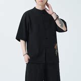 春夏风男装宽松大码盘扣纯色短袖-A011-1-ST010-P58-黑，男装T恤，电商A011-1（原4007）