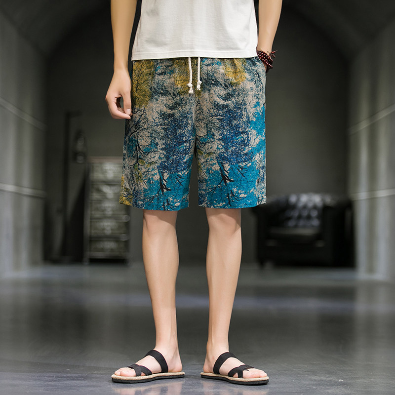 夏季风宽松大码沙滩五分裤A011-1-P35-3号花,男装休闲裤,电商A011-1（原4007）