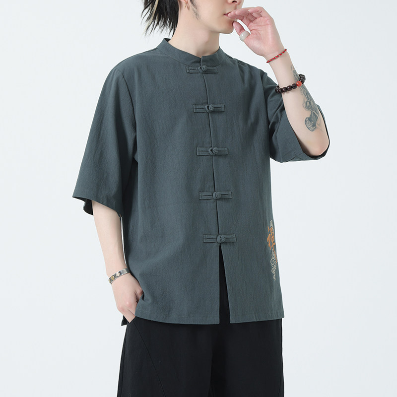 \春夏风男装宽松大码盘扣纯色短袖-DSA011-1-ST010-P58-绿,男装T恤,电商A011-1（原4007）