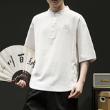 夏季风纯色休闲宽松大码绣花短袖ST011-P55-白，男装T恤，电商A011-1（原4007）