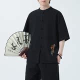 春夏风男装宽松大码盘扣纯色短袖-A011-1-ST010-P58-黑，男装T恤，电商A011-1（原4007）