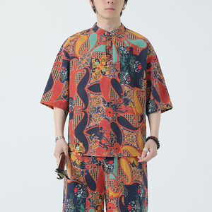 风男装印花宽松大码男士套装A011-1-TZ036-P80-桔色图片