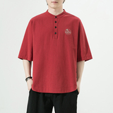 夏季风纯色休闲宽松大码绣花短袖ST011-P55-红，男装T恤，电商A011-1（原4007）