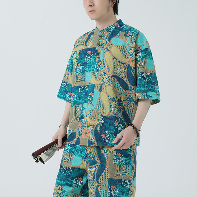 风男装印花宽松大码男士套装-A011-1-TZ036-P80-绿色,男装休闲套装,电商A011-1（原4007）