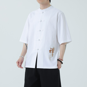 春夏风男装宽松大码盘扣纯色短袖-DSA011-1-ST010-P58-白图片