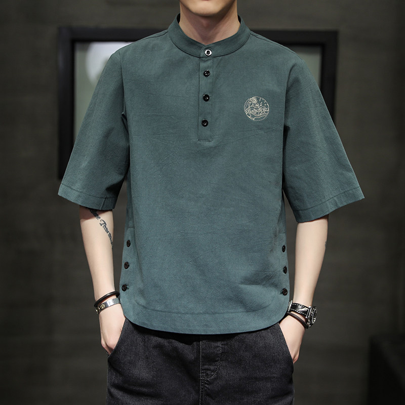 夏季宽松大码风纯色休闲绣花短袖ST011-P55-绿,男装T恤,电商A011-1（原4007）