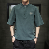 夏季宽松大码风纯色休闲绣花短袖ST011-P55-绿，男装T恤，电商A011-1（原4007）