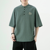 夏季风纯色休闲宽松大码绣花短袖ST011-P55-绿，男装T恤，电商A011-1（原4007）