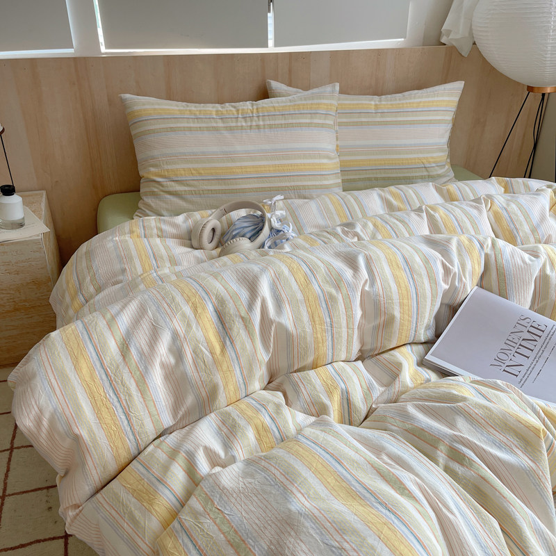 【A类无荧光全棉薄款水洗棉被套】100%纯棉色织水洗棉被罩条纹软