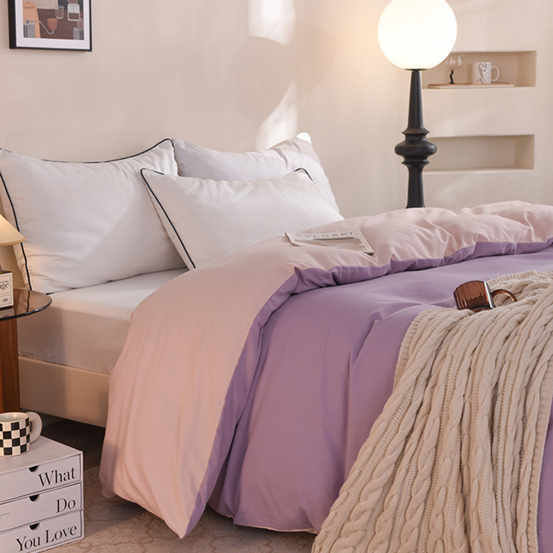 芙蓉紫+蜜粉2025新款纯色+双拼 全棉磨毛单品及四件套系列-单被套,床上用品,被套,淘宝优惠券,粉丝福利购,淘宝优惠卷