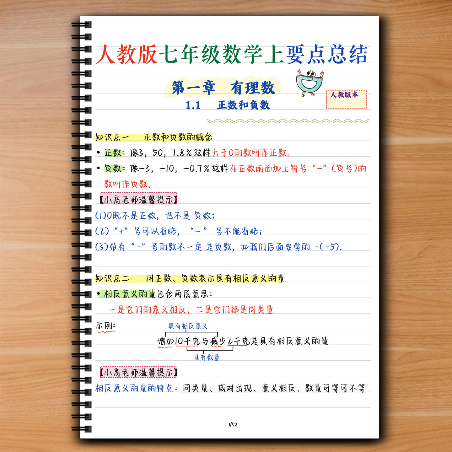 部编版初中数学七年级上册手写学课业本/教学用本