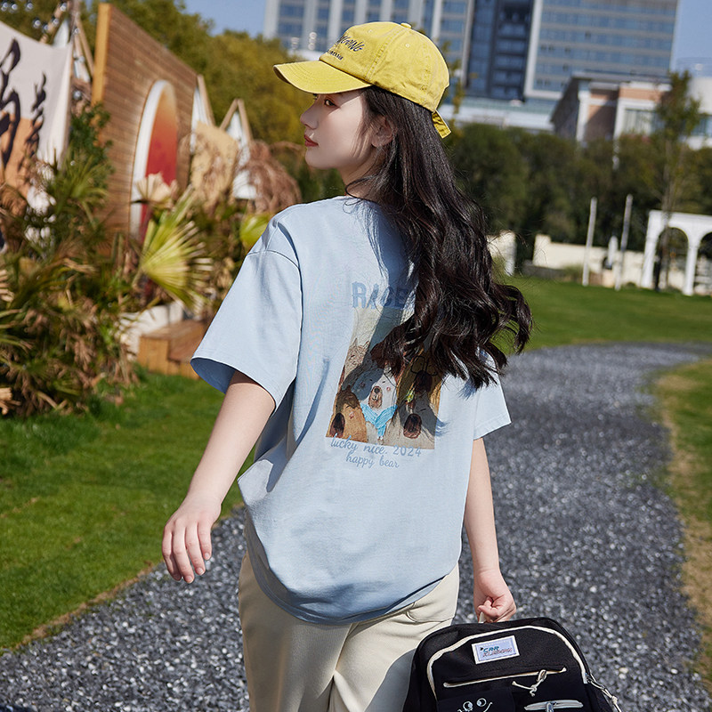 少女大童夏季T恤2025新款休闲学院风初中生纯棉宽松内搭短袖上衣
