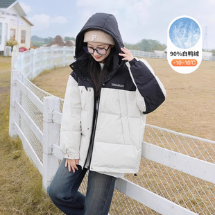 少女冬装白鸭绒外套2023新款时尚短款加厚初高中学生羽绒服女冬季
