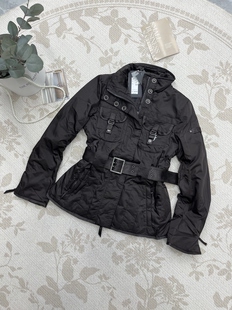 棕色棉服秋冬款腰带设计显瘦潮酷机车服高级复古保暖
