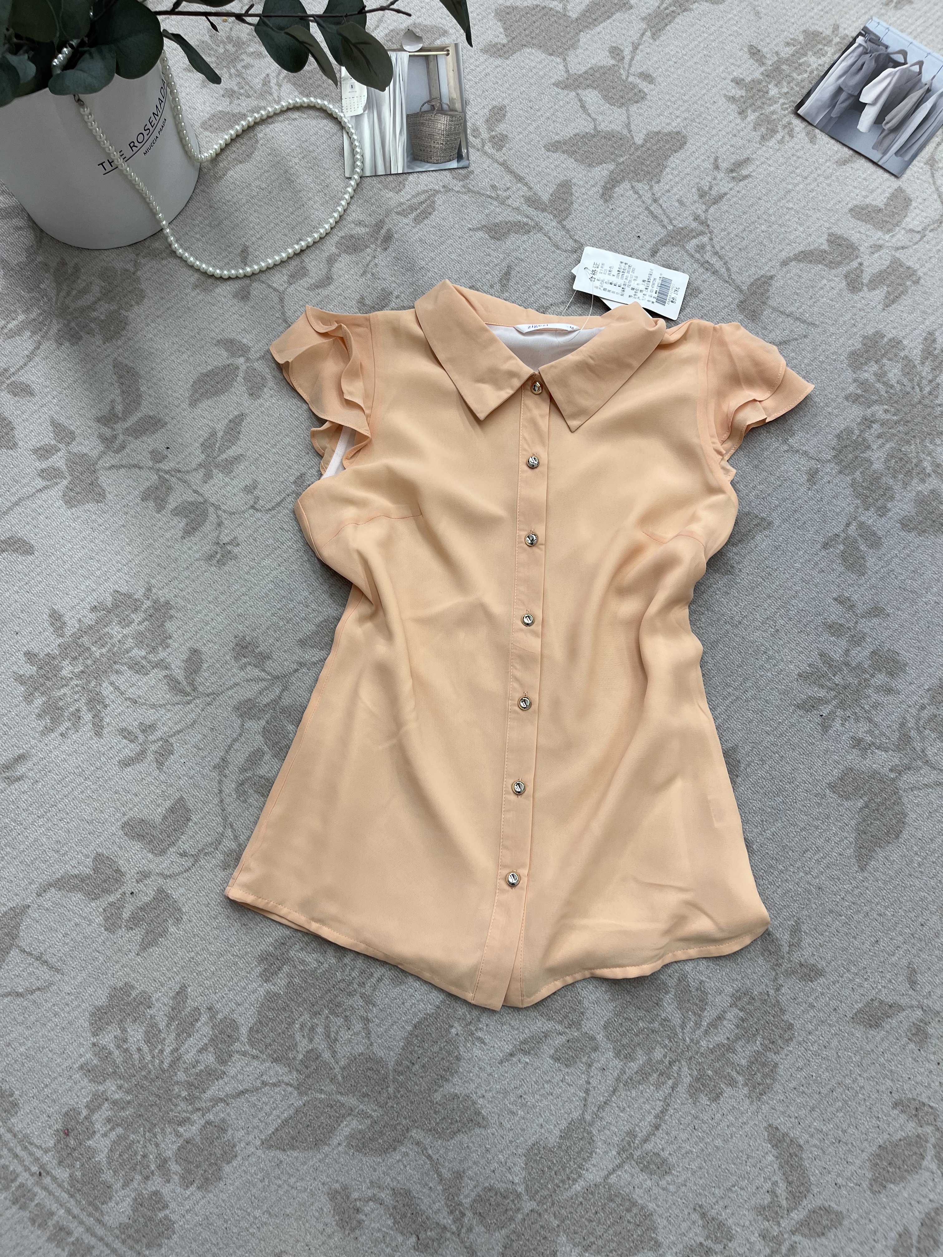 新款肉粉色翻领短袖雪纺衬衫夏季洋气时尚气质百搭减龄