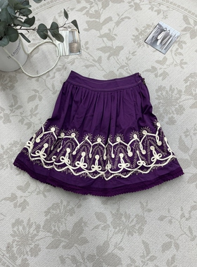 复古高级紫色刺绣半身裙气质文艺高腰显瘦减龄百搭