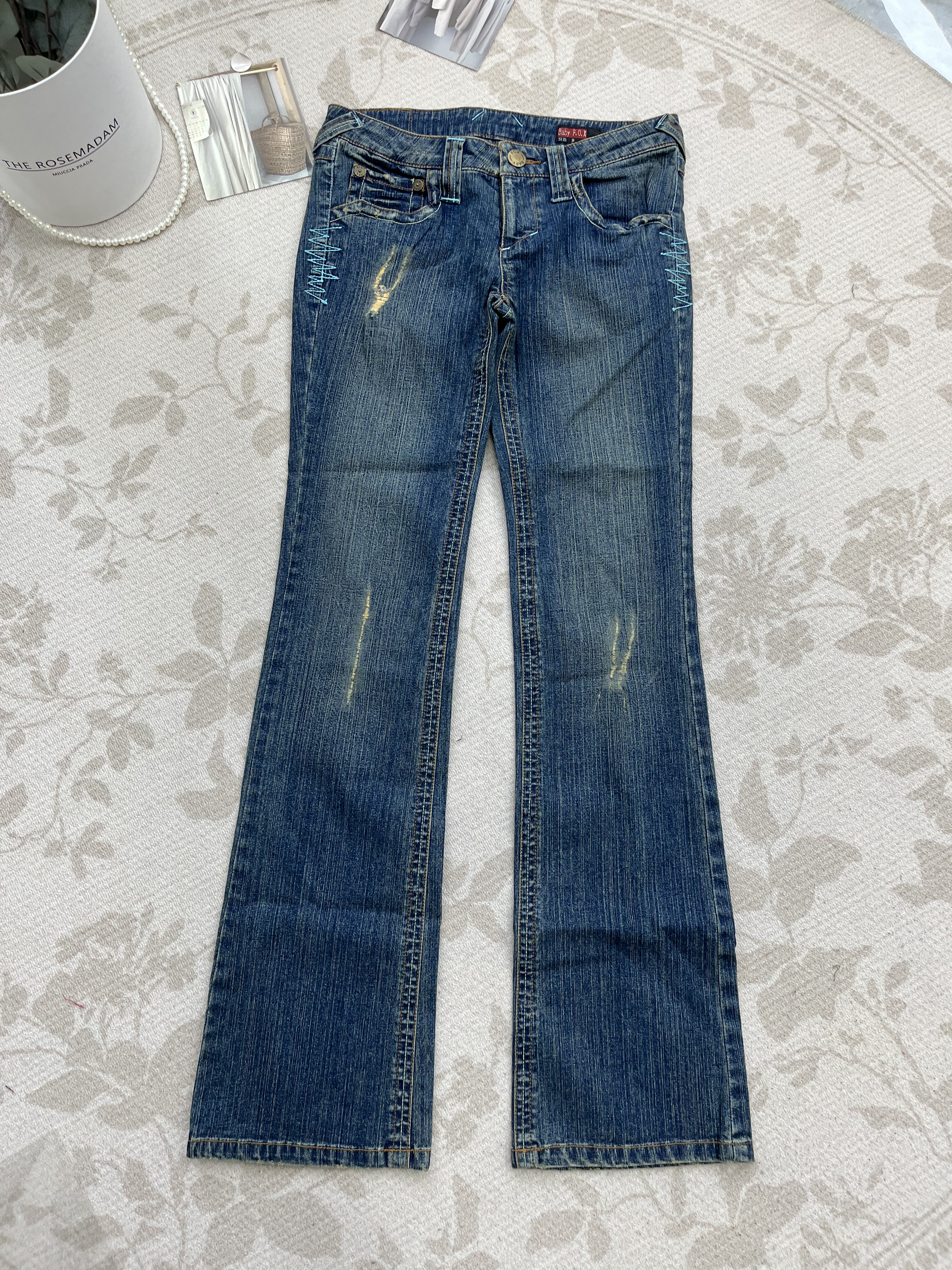 复古低腰牛仔微喇休闲裤长裤春秋精致千禧辣妹显瘦款