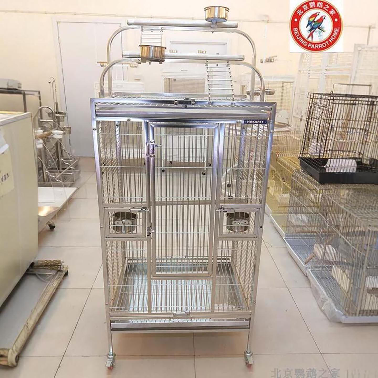 出口级HOKAPET不锈钢灰鹦鹉笼豪华大型鹦鹉笼大号不锈钢鸟笼站架