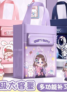 小学生手提袋拎书袋书包女生作业文件袋拉链式补习袋试卷收纳课本