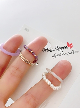 冷淡ins风彩色树脂弹力5枚素圈