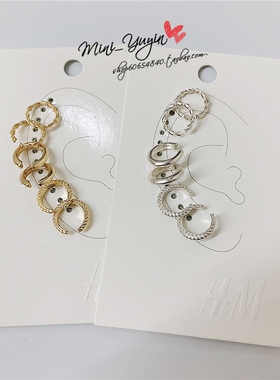H/M 欧美网红金属麻花耳钉造型耳扣耳骨扣耳夹无耳洞戴个性女配饰