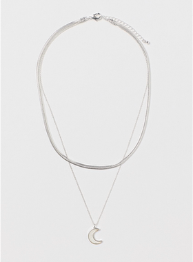 HM h&m 叠戴项链女潮网红气质设计感月亮月牙蛇骨锁骨链双层颈链