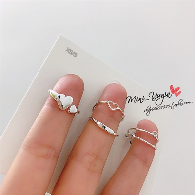 梨花极细爱心叠戴配饰开口戒指