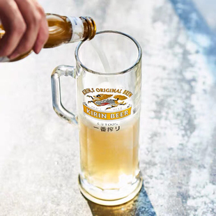 日本麒麟一番榨啤酒杯加厚酒吧扎啤杯创意带把麒麟啤酒杯可定制