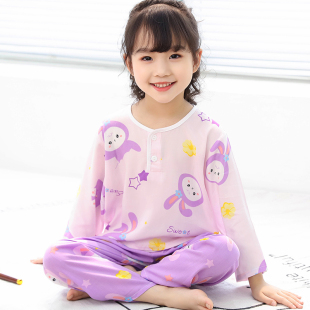 夏季儿童绵绸睡衣套装男孩小孩夏天纯棉绸男童女童宝宝薄款空调服