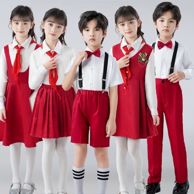 儿童合唱服红歌背带裤演出服表演