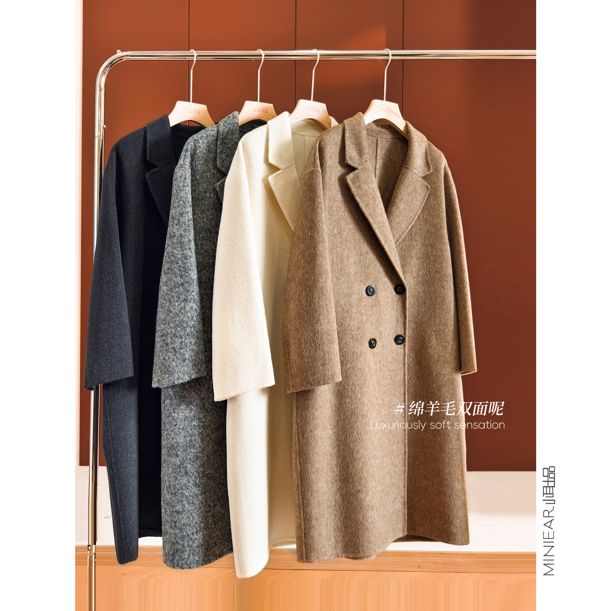 小耳出品绵羊毛长款大衣保暖外套