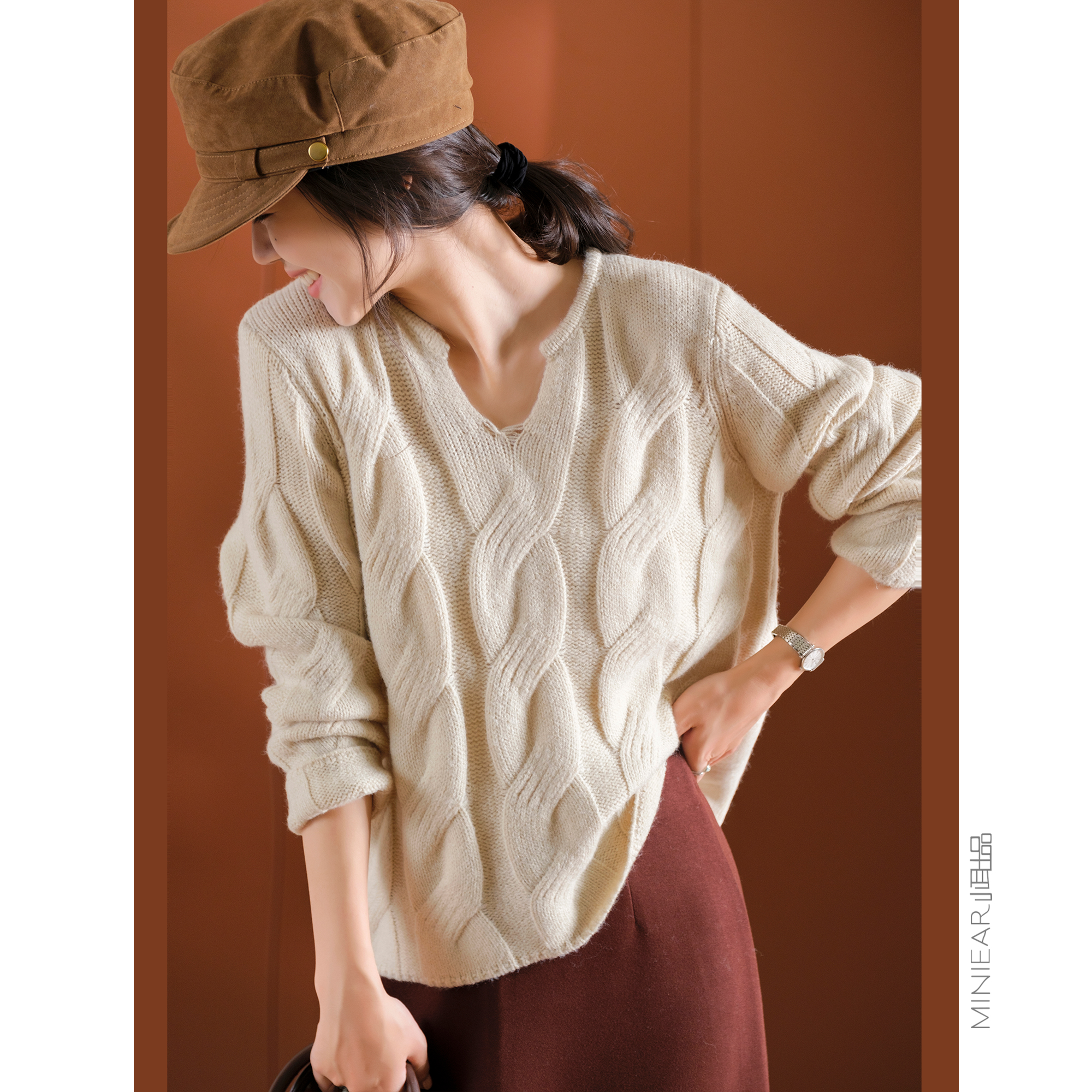 宽松百搭显瘦保暖麻花长袖毛衣