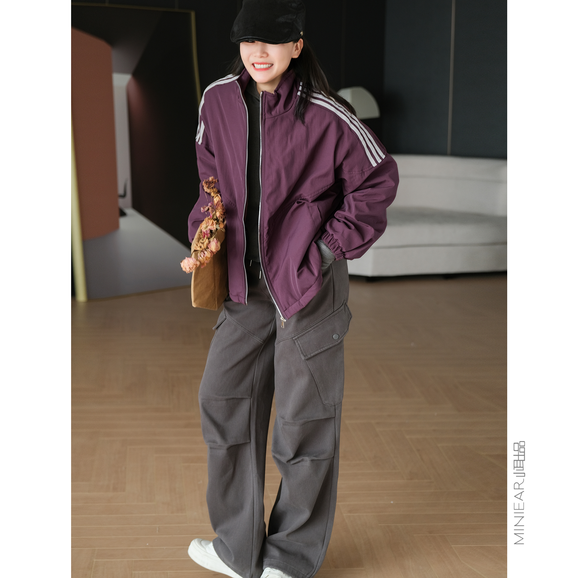 日韩BF风三条杠休闲运动外套