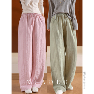 显瘦洋气 松紧腰系带休闲裤 亚麻 竖纹绗缝夹棉 女 棉裤 小耳出品