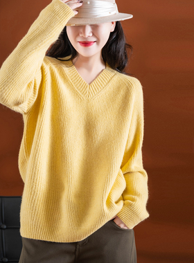 小耳出品 大版！厚实！重工拉绒/含羊毛/插肩分割 V领简约毛衣女