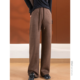 加绒系带直筒裤 小耳出品 包缝内里 加宽腰头 小细腿醋酸羊毛裤