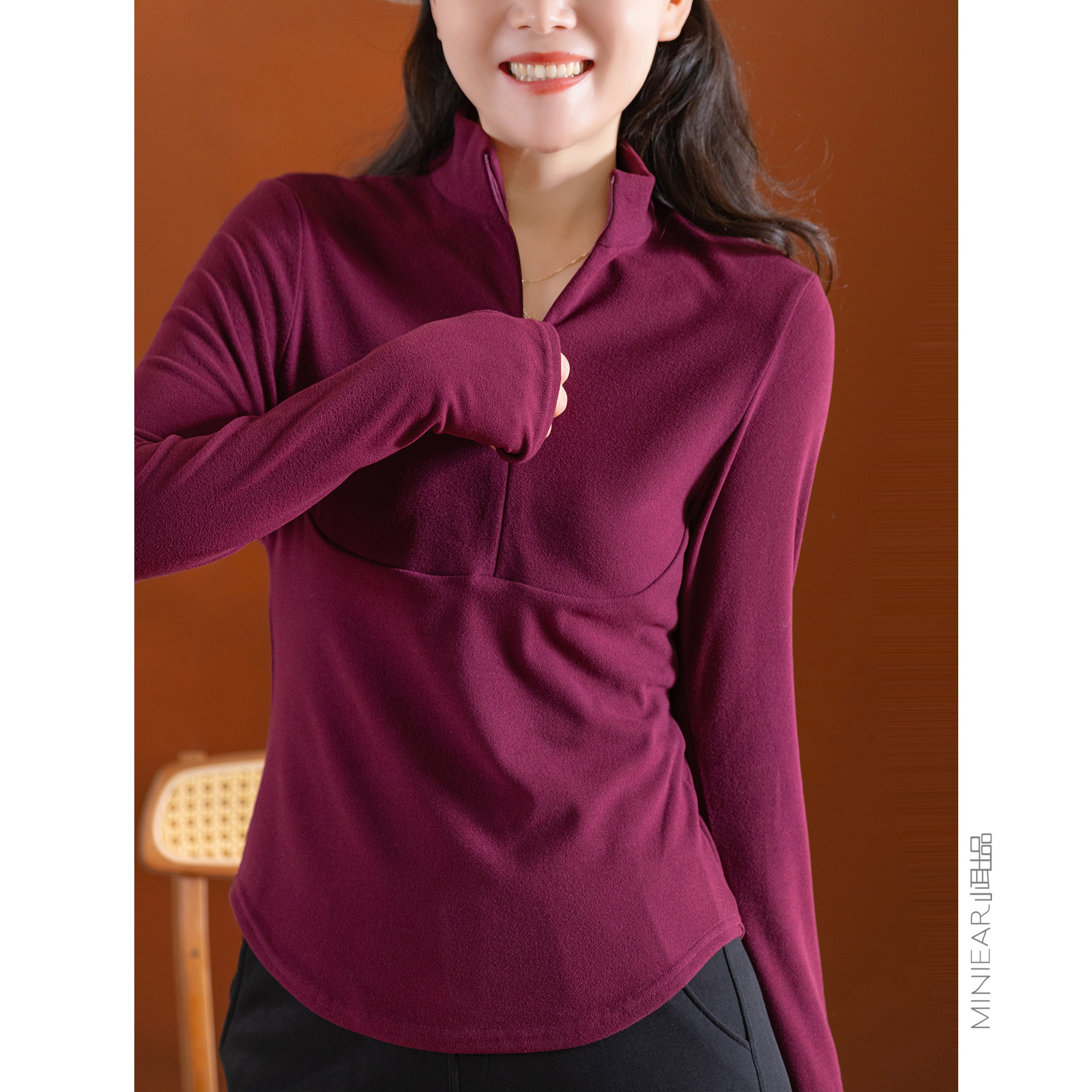 小耳出品修身显瘦半拉链立领长袖