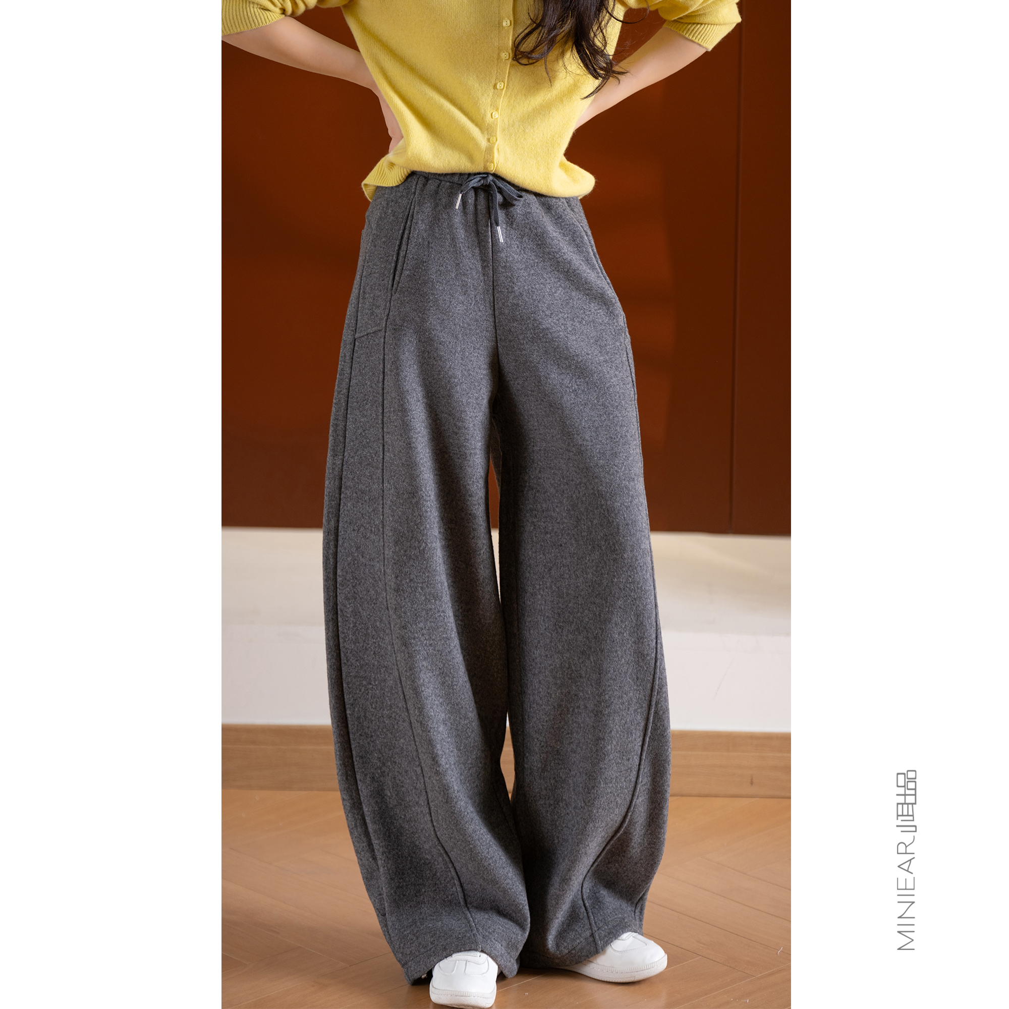 小耳出品人棉混纺可收脚口弯刀裤