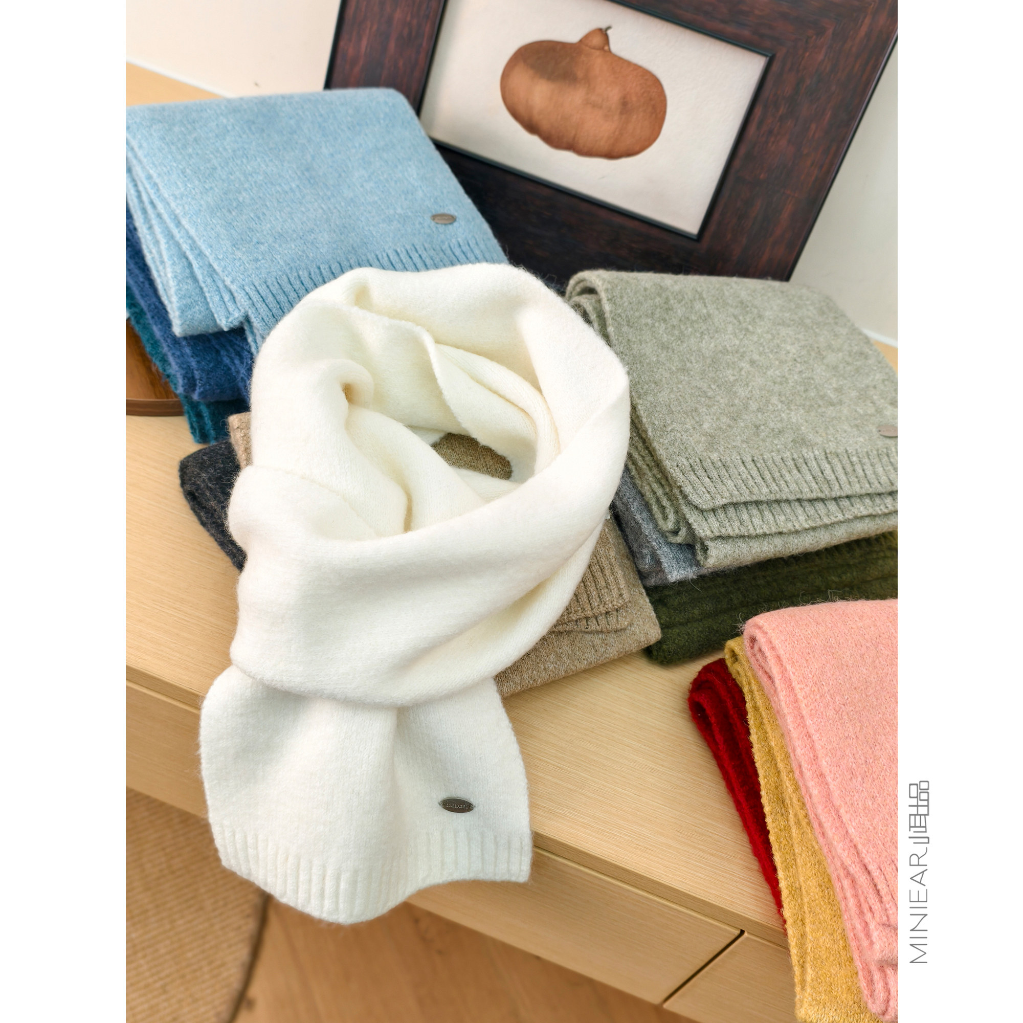 羊毛围巾女冬季多彩色纯色围脖