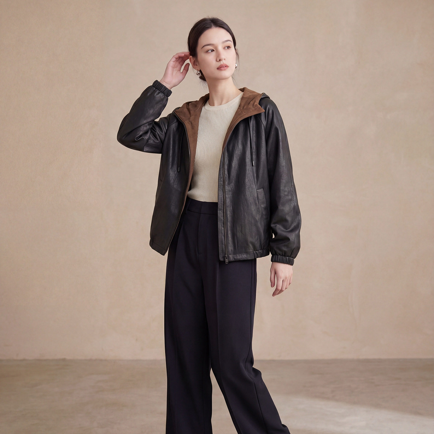 春夏新款重磅真丝香云纱薄外套女连帽宽松桑蚕丝休闲复古夹克上衣