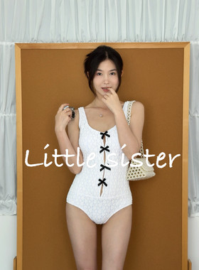 【Little sister】自制小众蕾丝蝴蝶结气质高雅保守甜美连体泳衣