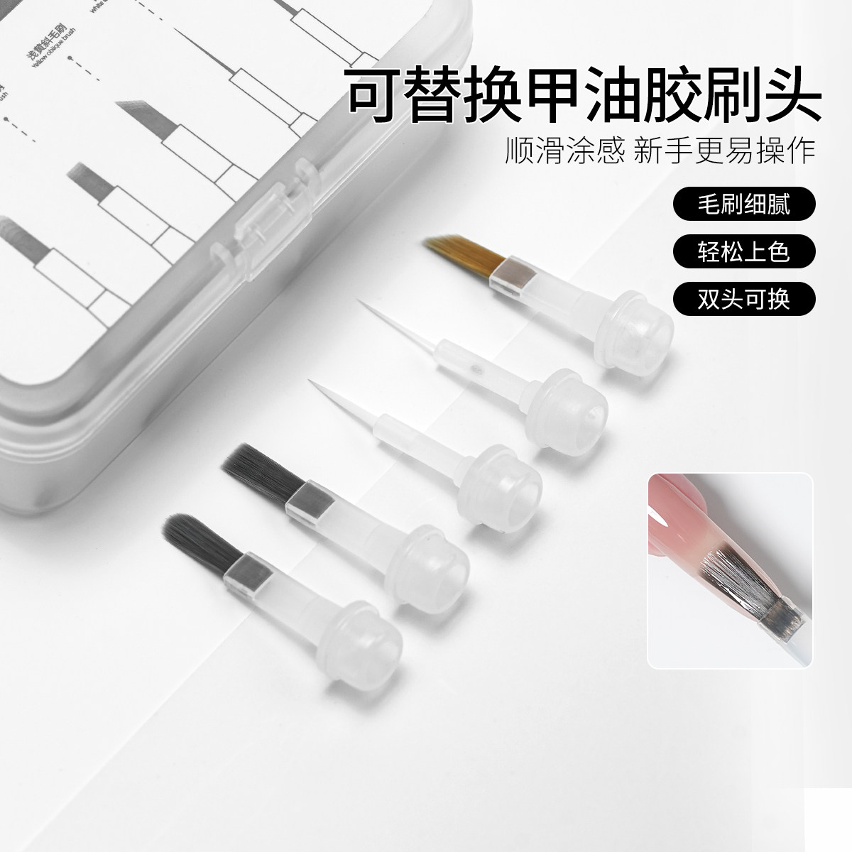 KaSi美甲专用甲油胶替换刷一次性不变形刷头平头圆弧拉线建构笔刷