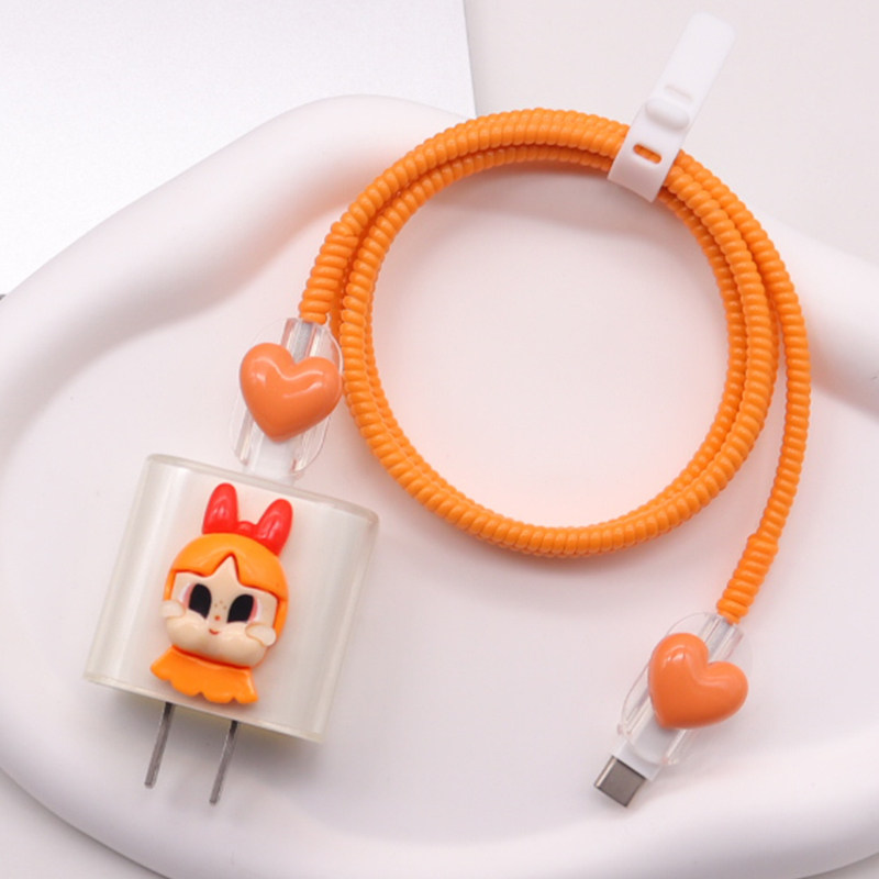 橙色17P数据线保护套type-c编织16适用40W苹果充电器软壳15缠绕绳