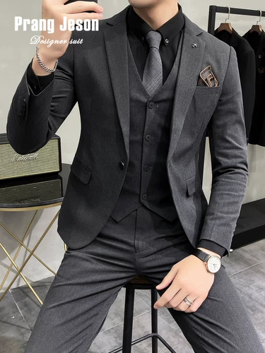 Мужской осенний классический костюм, цветное свадебное платье для отдыха, облегающий крой, большой размер