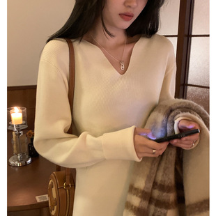 高货针织连衣裙女秋季新款内搭气质显瘦宽松长款领毛衣长裙