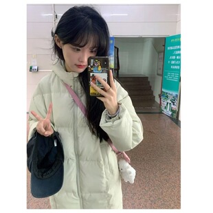 超好看抹茶绿中长款棉衣棉服女生小个子穿搭保暖加厚外套冬季