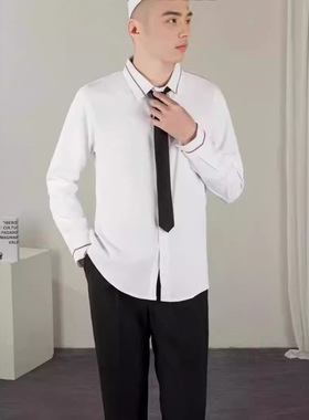 长袖衬衣男韩版潮牌百搭免烫抗皱白色衬衫青年休闲婚庆轻熟风上衣