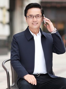 领导范男式中老年夹克男春秋季男士休闲茄克衫爸爸秋外套翻领