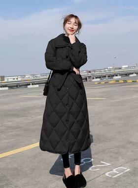 冬季新款韩版爆款长款过膝棉服女收腰显瘦轻薄棉衣外套女
